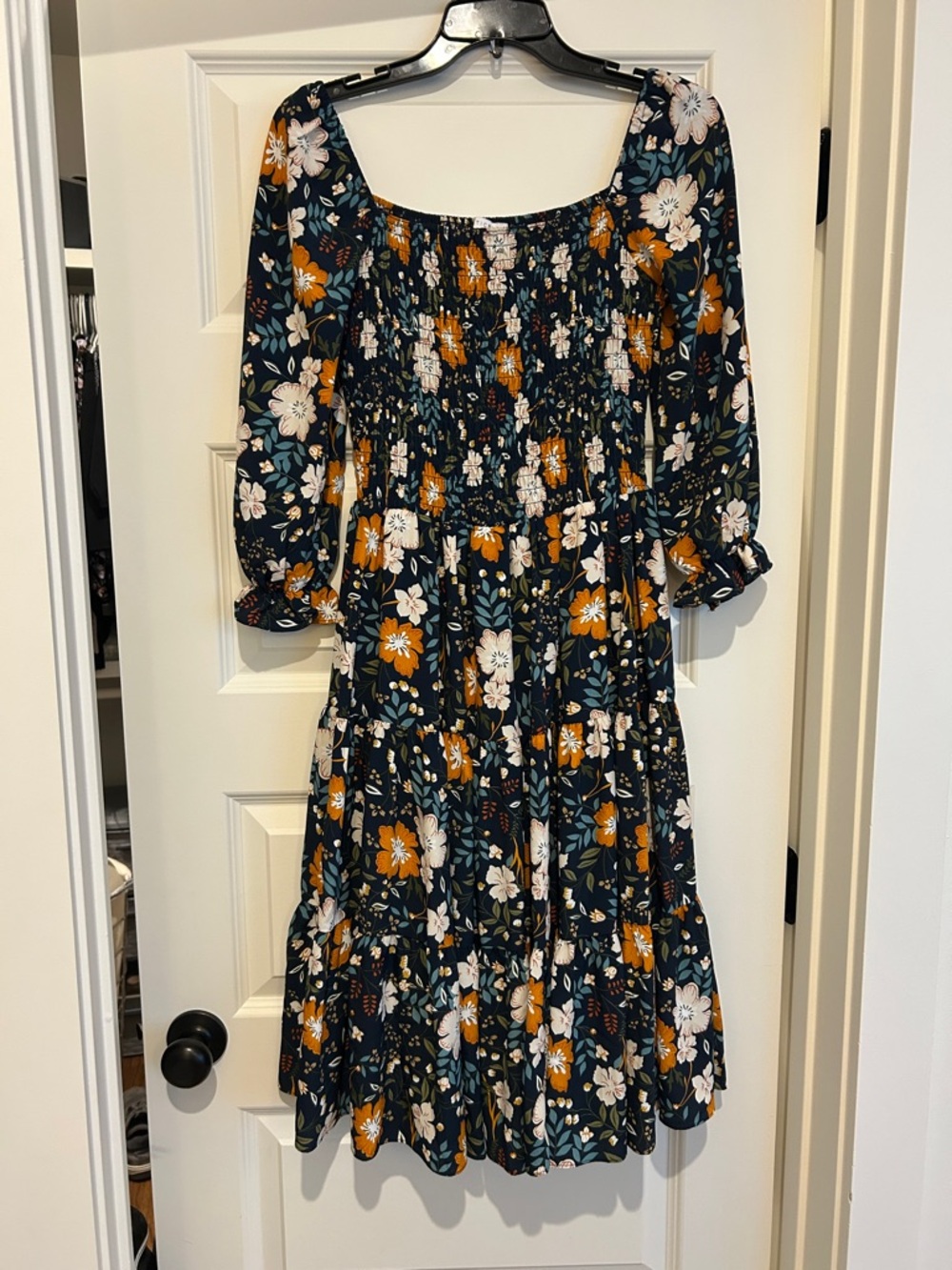 Baltic Born Navy Floral Mini Dress with Mustard & White Flowers